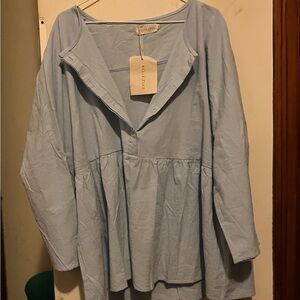 Blue Pullover Blouse Plus